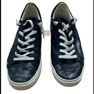 Dolce Vita Size 10 Womens Black Leather Gunmetal Glitter The Zina Sneaker